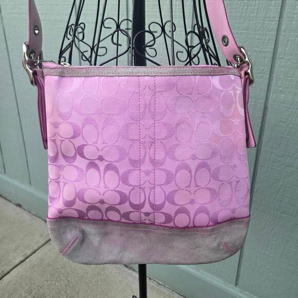 Coach Y2K Signature C Baby Pink Canvas and Suede Slim Vintage Crossbody Bag. #93 - Picture 3 of 10